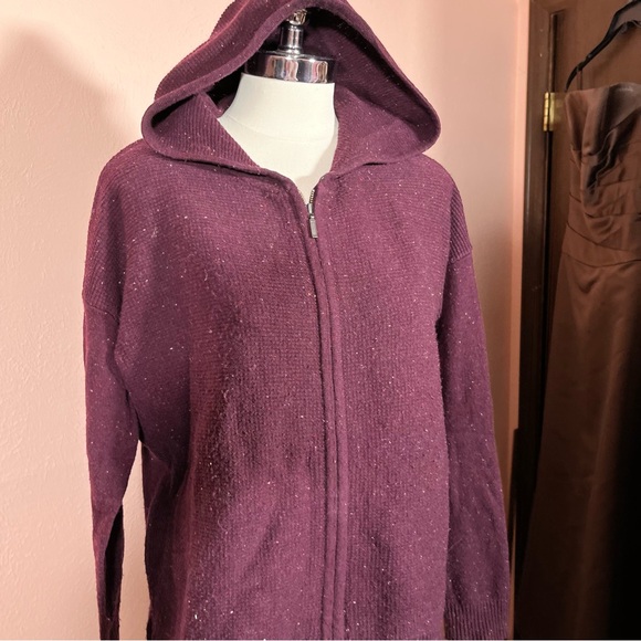 C&C California Burgundy Plum Purple red Wool hooded zip front Cardigan Sweater - Picture 12 of 15